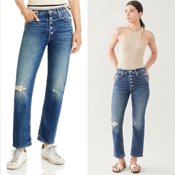 MOTHER SUPERIOR 90s High Rise Distressed Button Fly Ankle Crop Straight Jeans 26 - Picture 10 of 14